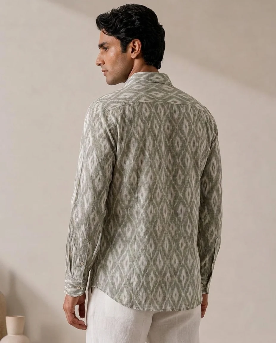 Mihi Shirt, Sage Green, back three-quarter view