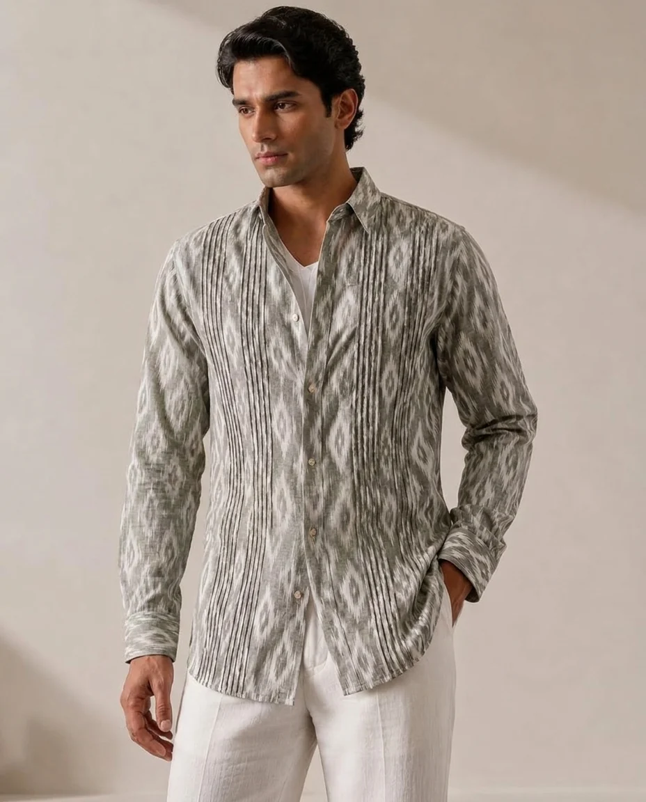 Mihi Shirt, Sage Green, three-quarter front view