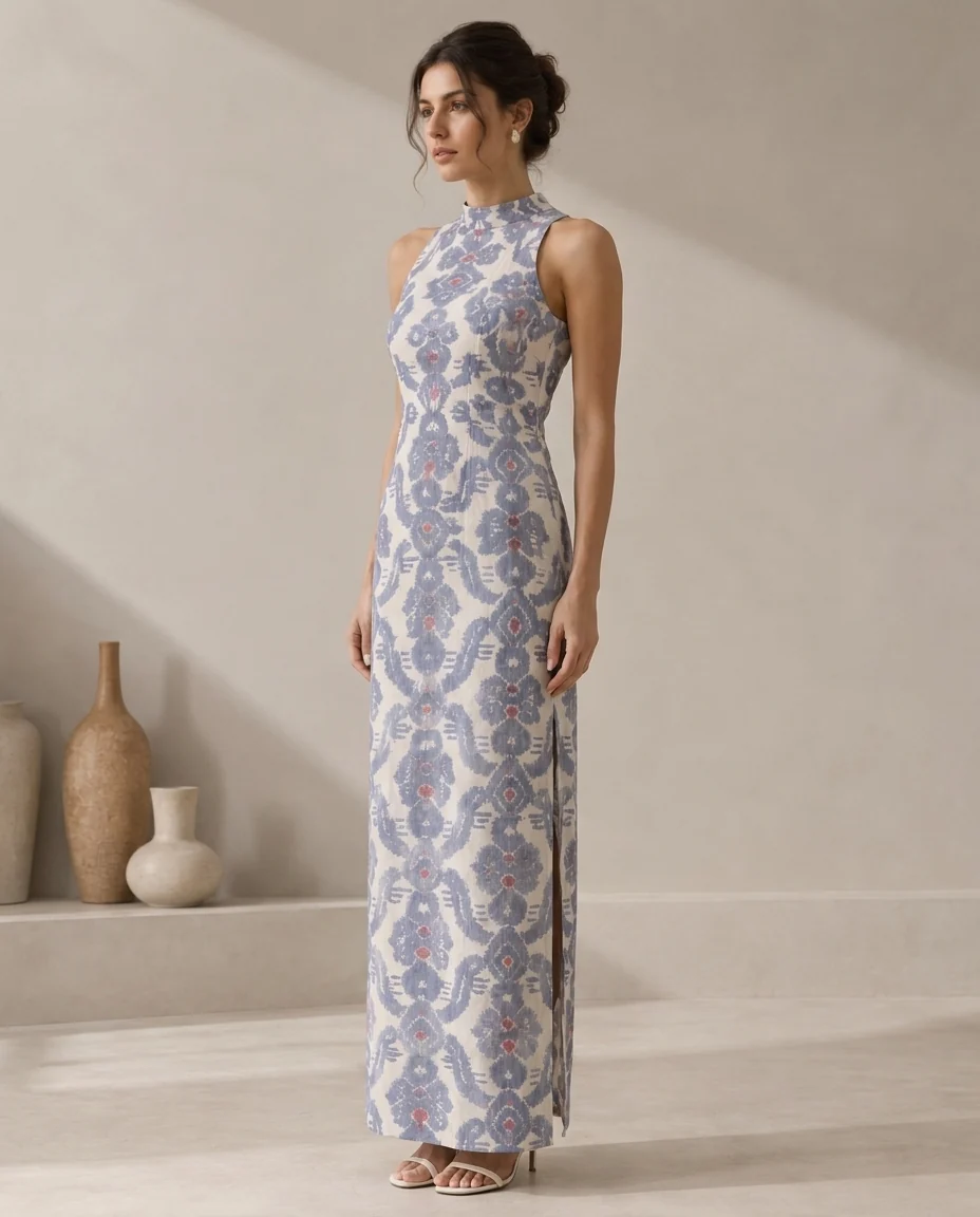 Jhara Dress, Periwinkle, three-quarter view
