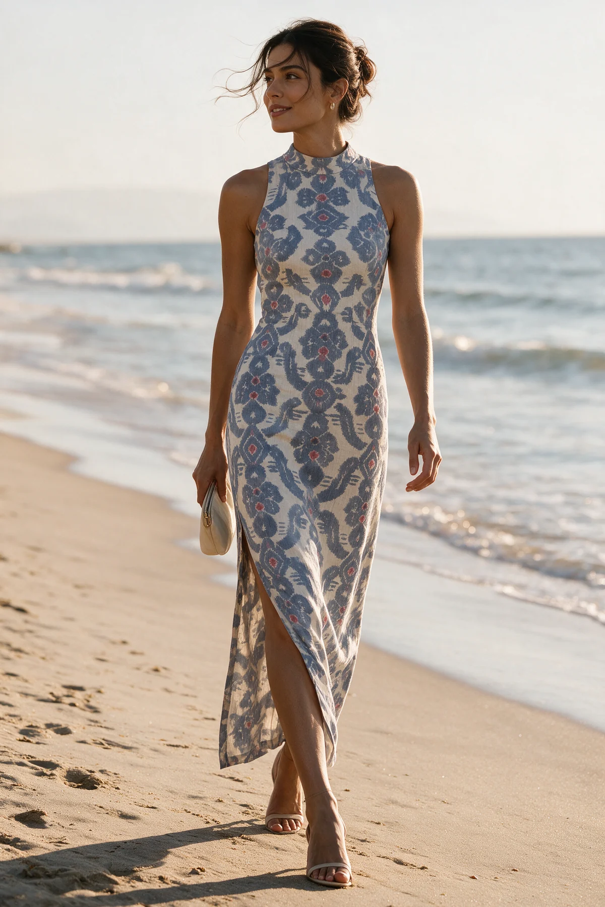 Jhara Dress, Periwinkle, worn at beach at golden hour