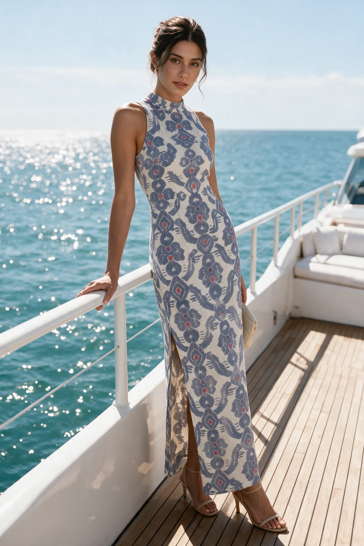 Jhara Dress, Periwinkle, worn at yacht deck