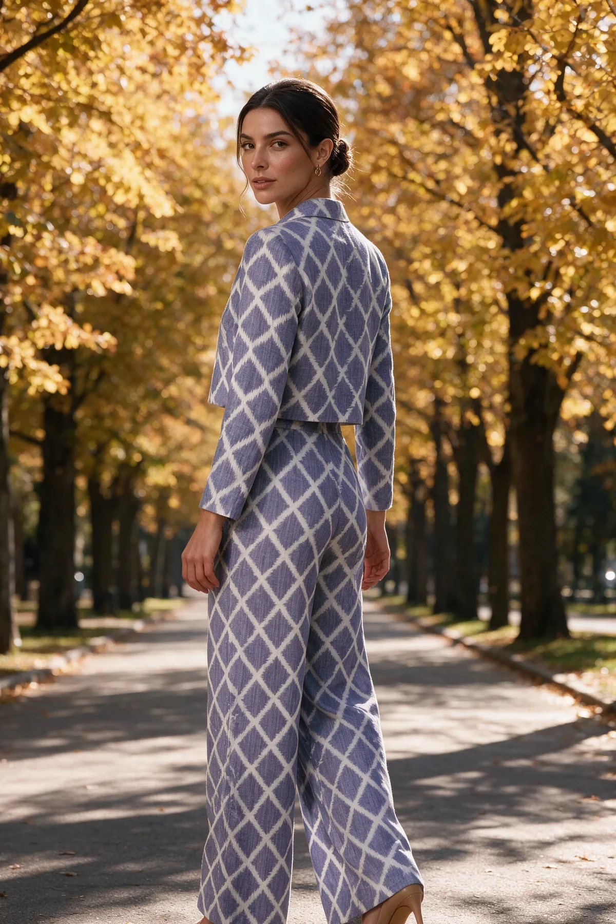 Badala Set, Periwinkle, worn at autumn park avenue