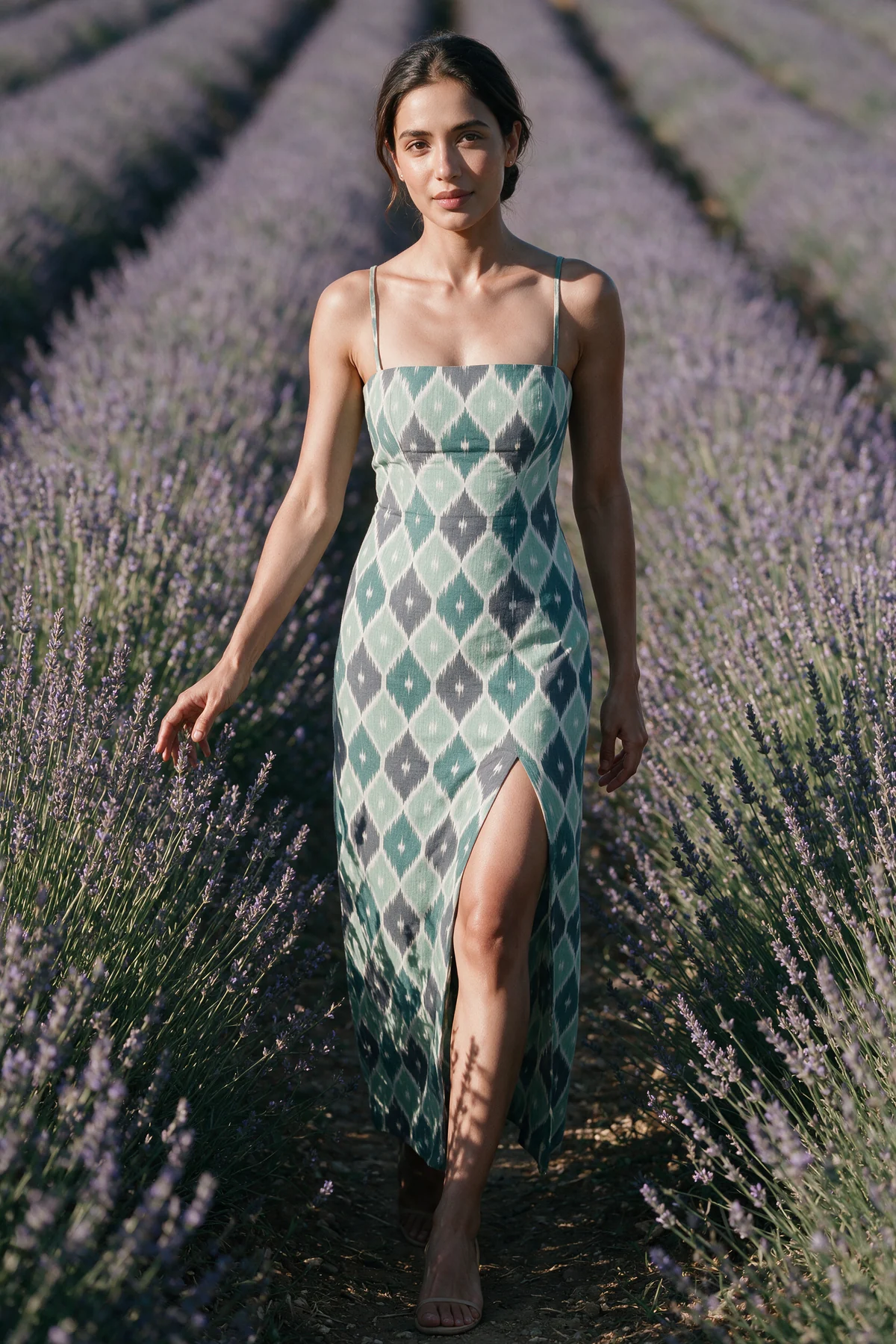 Ganthi Dress, Mint, worn at lavender field path